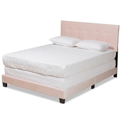 Baxton Studio Caprice Modern and Contemporary Glam Light Pink Velvet Fabric Upholstered Queen Size Panel Bed